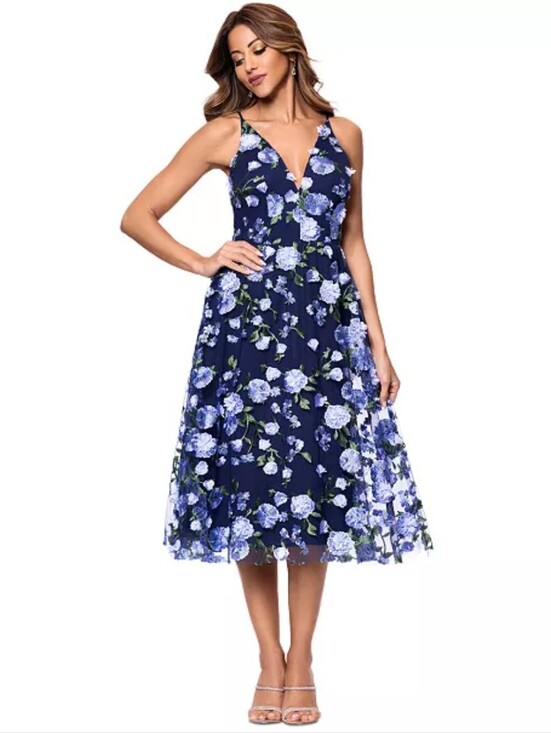 Xscape Dresses & Skirts - Xscape NWT Size 14 Navy Blue Floral Embroidered Fit & Flare Midi Dress $259